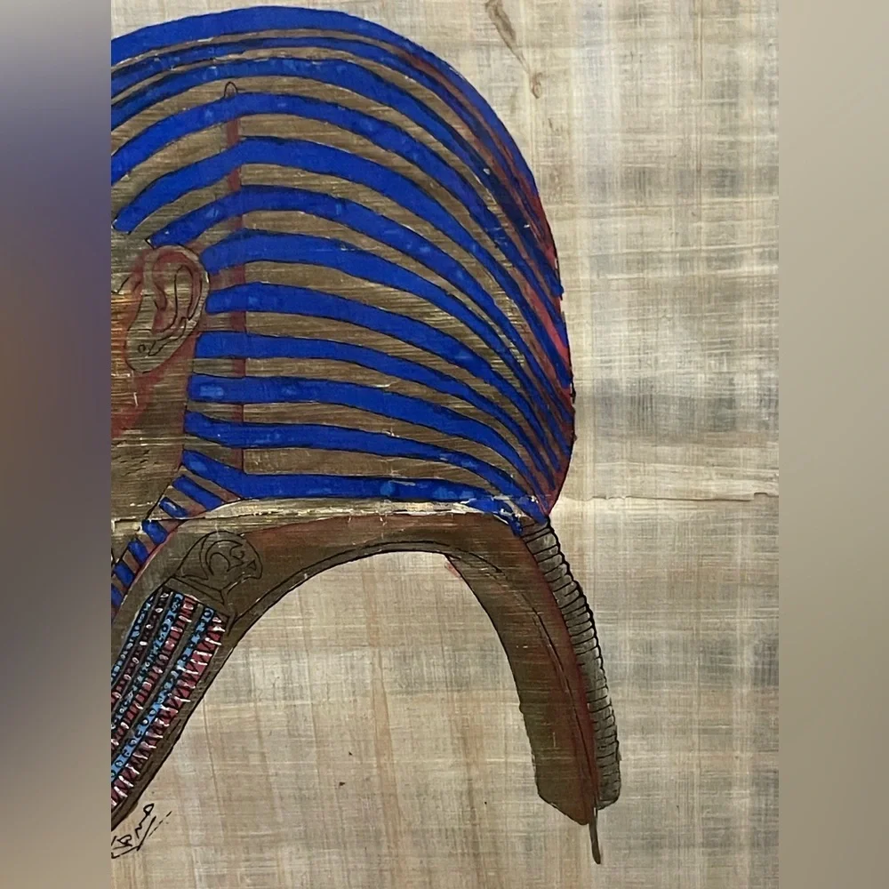 Vintage Egyptian papyrus hand, painted framed